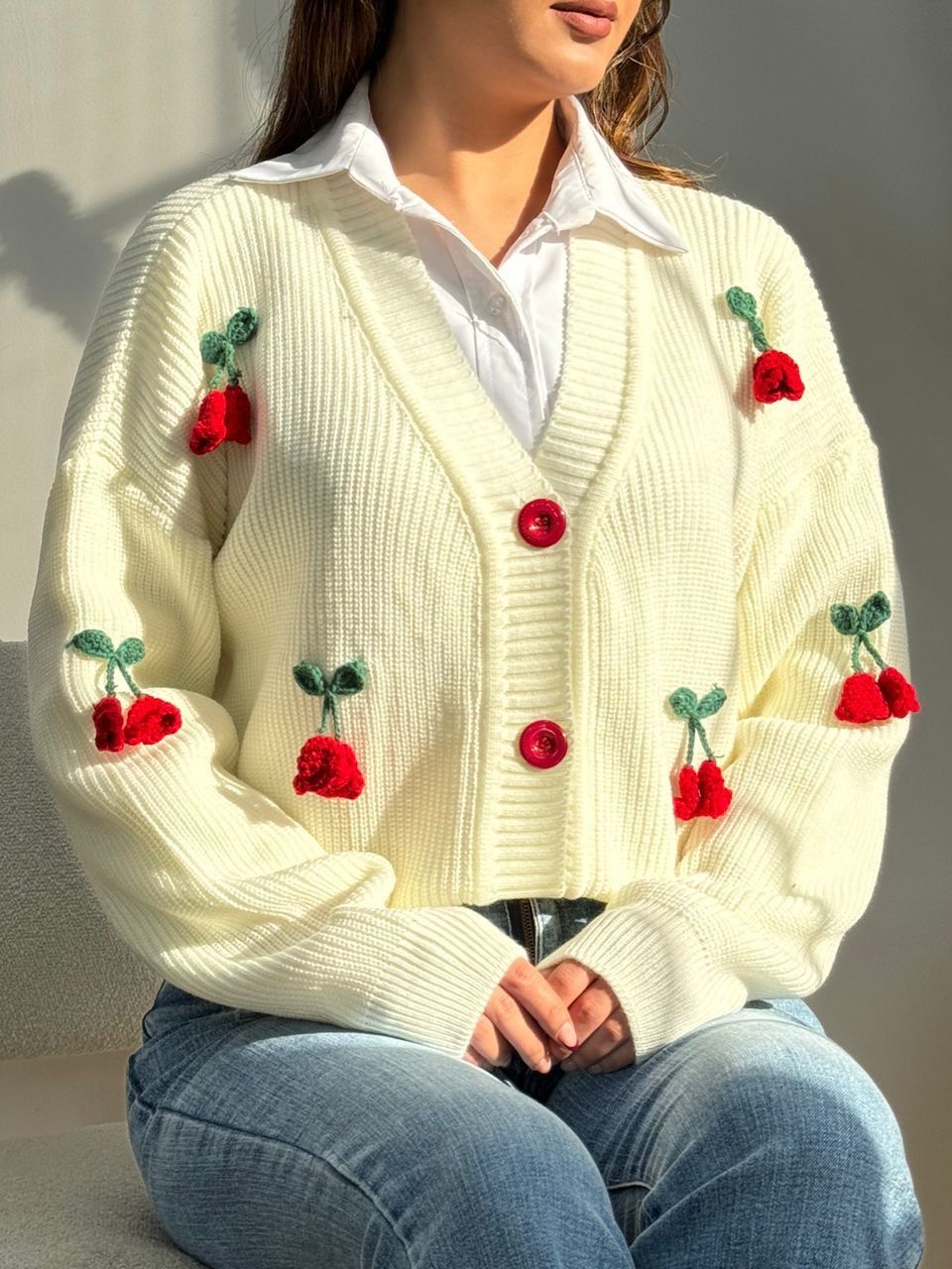 ژاکت بافت پینترستی گیلاسی قلاب بافی